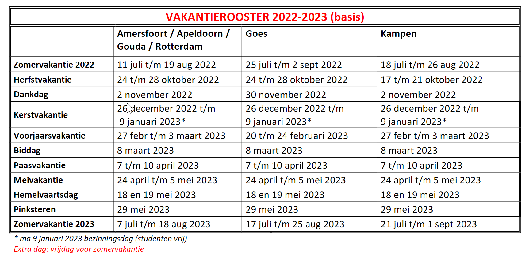 Vakantierooster